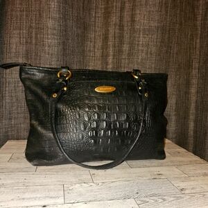 BRAHMIN Medium ALDIN BLACK LEATHER CROC SHOULDER TOTE HANDBAG PURSE
